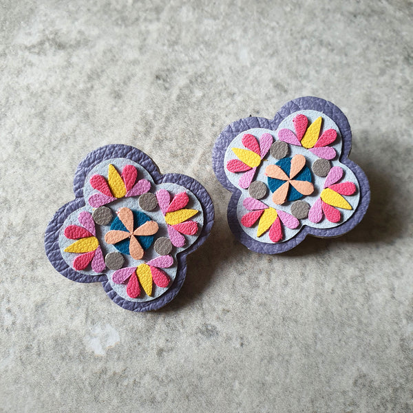 Quatrefoil Peranakan Tile Studs (DARK LAVENDER)