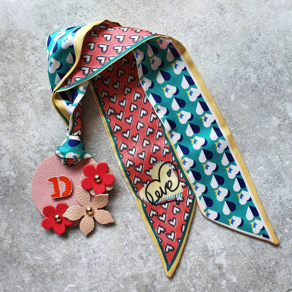 Scarf-Tie Personalised Initial Floral Bagcharm (Design #6)