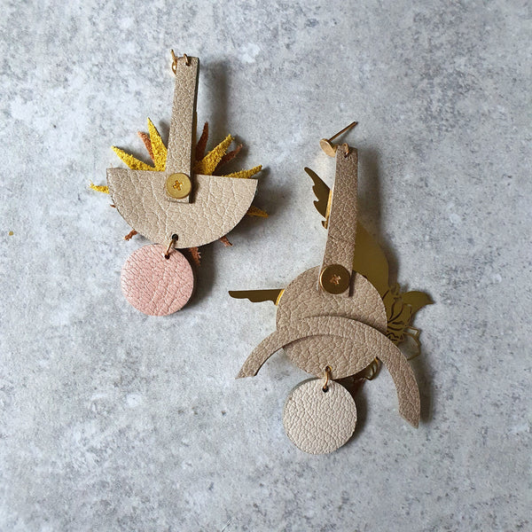 Sunburst Swallow Asymmetrical Earrings (YELLOW)