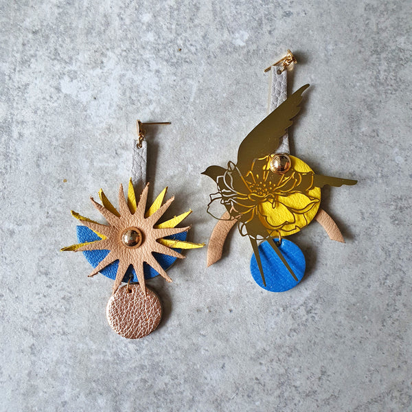 Sunburst Swallow Asymmetrical Earrings (YELLOW)