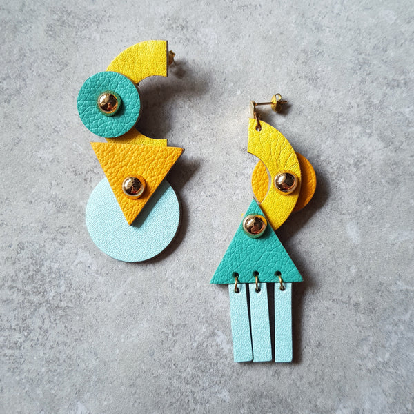 Tower Asymmetrical Earrings (BRIGHT JADE)